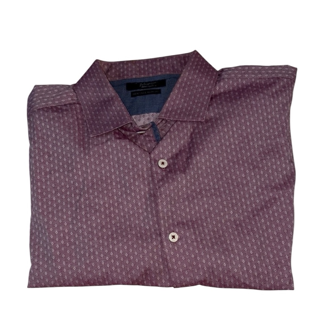 Penguin Button Down Long Sleeve Shirt with Geometric Pattern Size 16 1/2 36/37